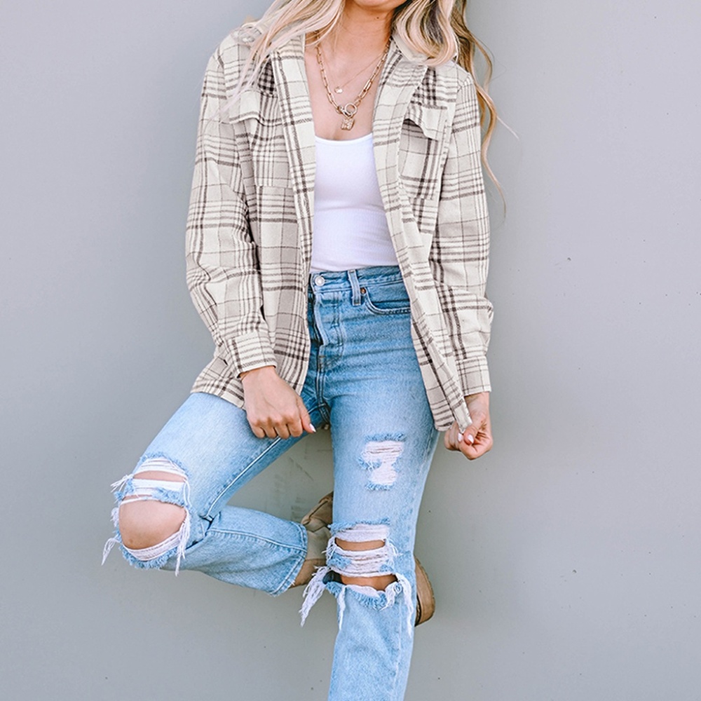 Khaki‎ Plaid Removable Hood Buttoned Shacket
